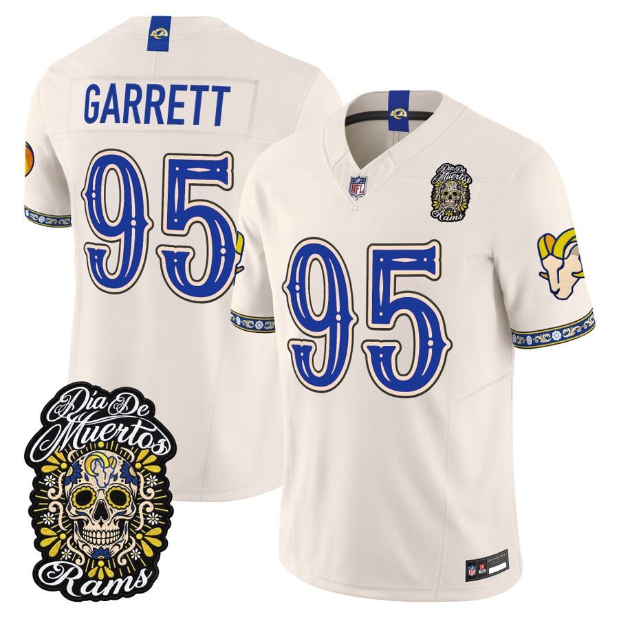 Men & Women & Youth Los Angeles Rams #95 Myles Garrett Bone Dia de los Muertos Vapor Limited Jersey - All Stitched