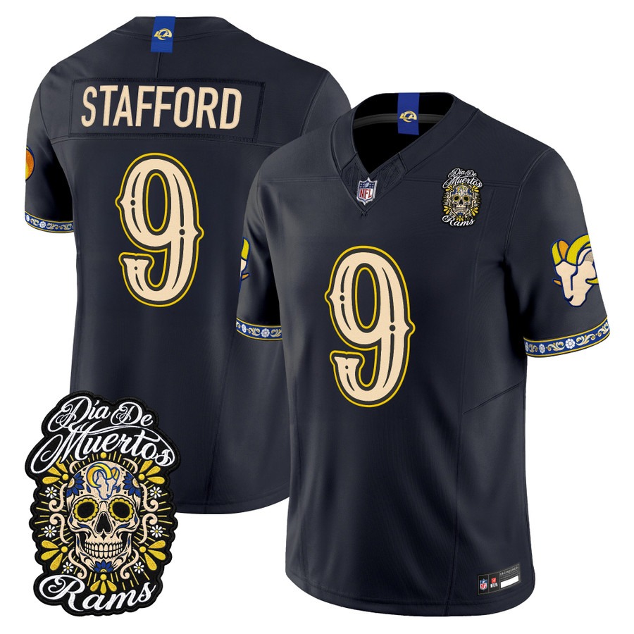 Men & Women & Youth Los Angeles Rams #9 Matthew Stafford Dark Blue Dia de los Muertos Vapor Limited Jersey - All Stitched