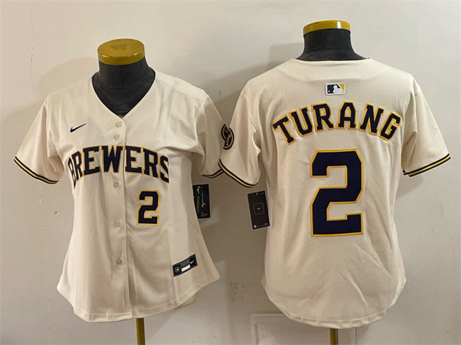 Women's Milwaukee Brewers #2 Brice Turang Cream Limited Stitched Jersey(Run Small)