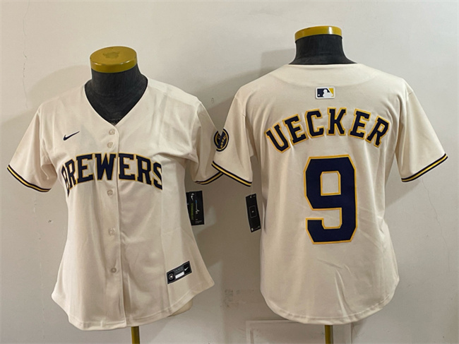 Women's Milwaukee Brewers #9 Bob Uecker Cream Limited Stitched Jersey(Run Small)
