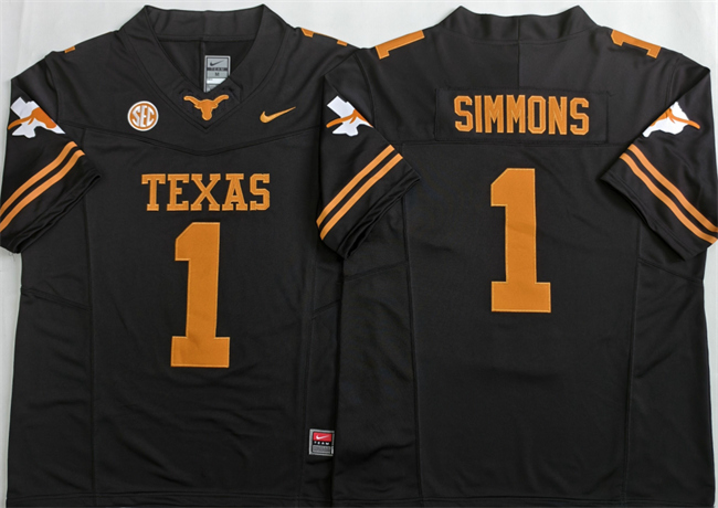 Men's Texas Longhorns #1 Colin Simmons Black 2026 F.U.S.E. Stitched Jersey