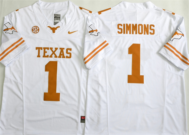 Men's Texas Longhorns #1 Colin Simmons White 2026 F.U.S.E. Stitched Jersey