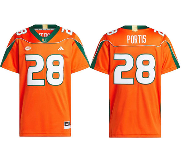Men's Miami Hurricanes #28 Clinton Portis Orange Home Stitched Football Jersey
