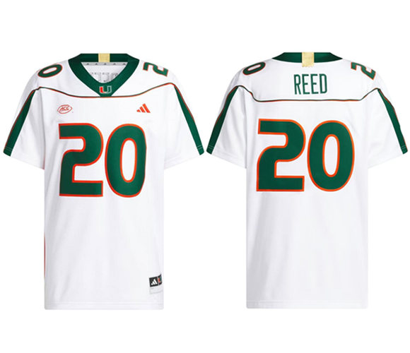 Men's Miami Hurricanes #20 Ed Reed White Away Stitched Football Jersey