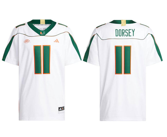 Men's Miami Hurricanes #11 Ken Dorsey White Away Stitched Football Jersey