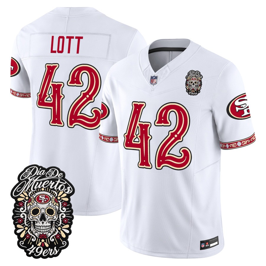 Men & Women & Youth San Francisco 49ers #42 Ronnie Lott White Dia de los Muertos Vapor Limited Jersey - All Stitched