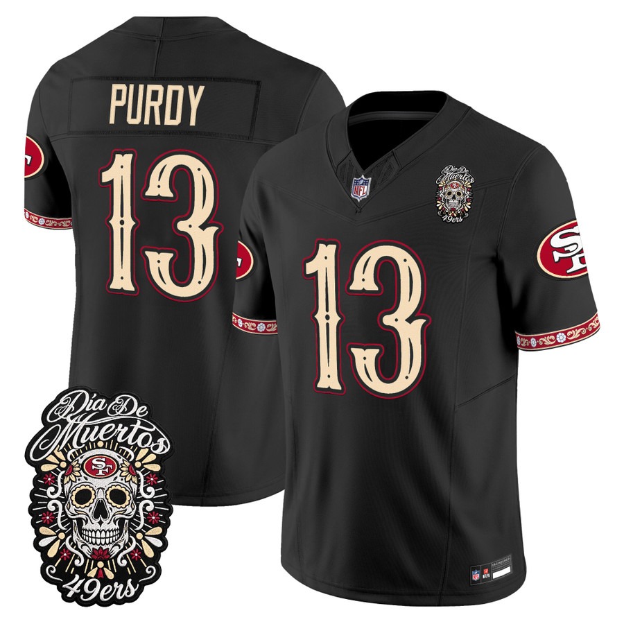 Men & Women & Youth San Francisco 49ers #13 Brock Purdy Black Dia de los Muertos Vapor Limited Jersey - All Stitched