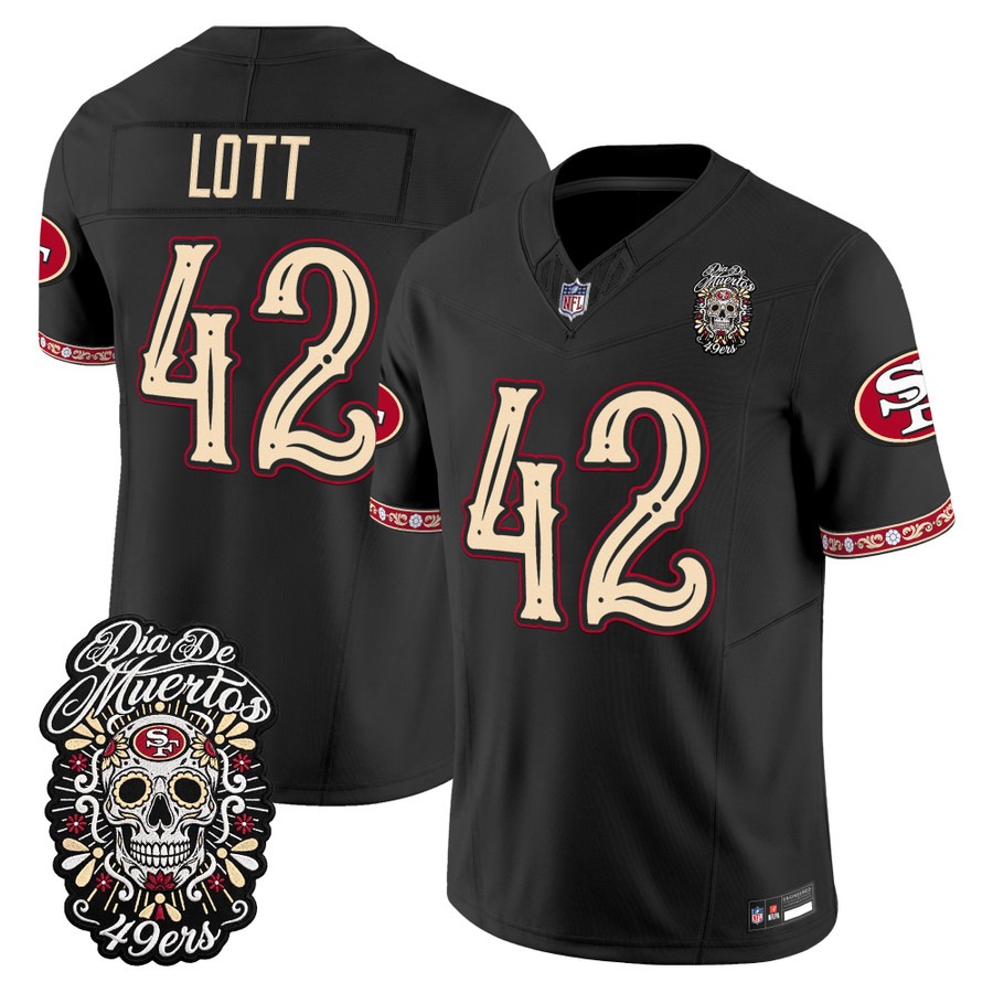 Men & Women & Youth San Francisco 49ers #42 Ronnie Lott Black Dia de los Muertos Vapor Limited Jersey - All Stitched