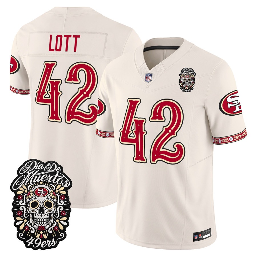 Men & Women & Youth San Francisco 49ers #42 Ronnie Lott Bone Dia de los Muertos Vapor Limited Jersey - All Stitched