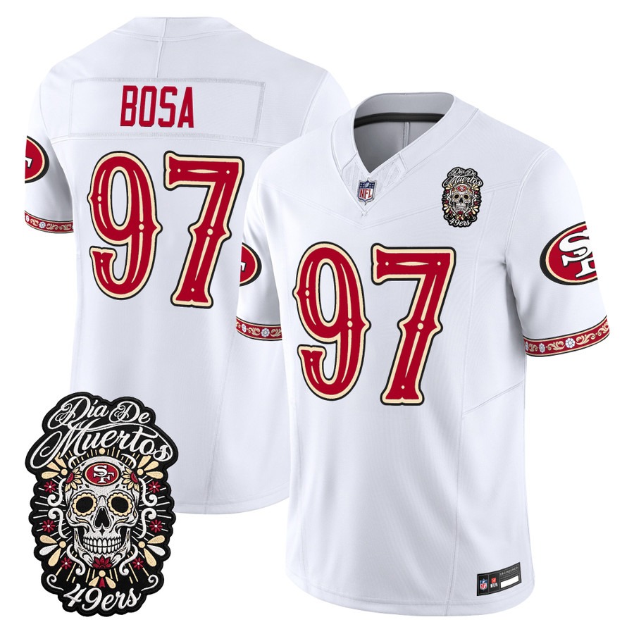 Men & Women & Youth San Francisco 49ers #97 Nick Bosa White Dia de los Muertos Vapor Limited Jersey - All Stitched