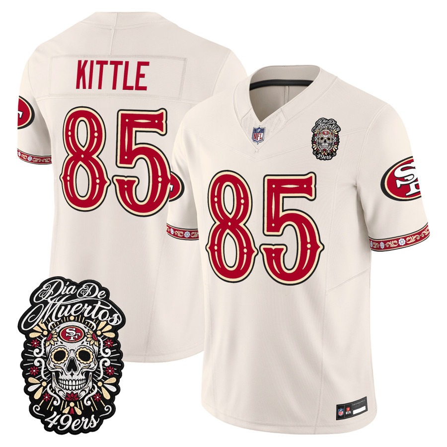 Men & Women & Youth San Francisco 49ers #85 George Kittle Bone Dia de los Muertos Vapor Limited Jersey - All Stitched