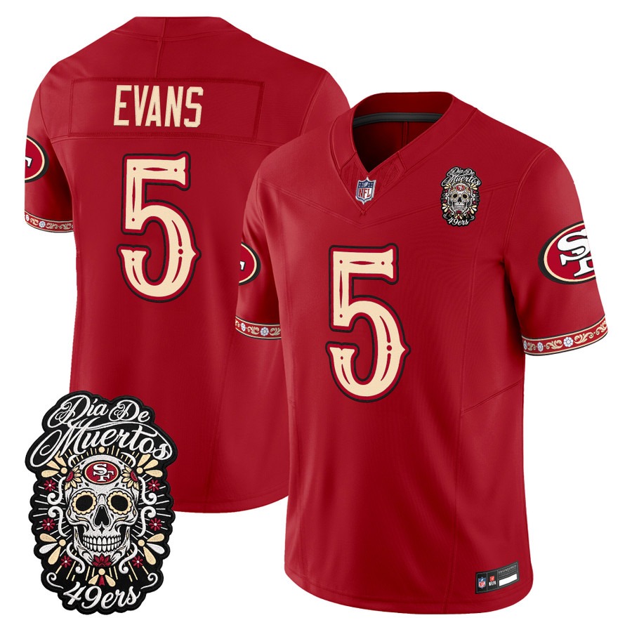 Men & Women & Youth San Francisco 49ers #5 Mike Evans Scarlet Dia de los Muertos Vapor Limited Jersey - All Stitched