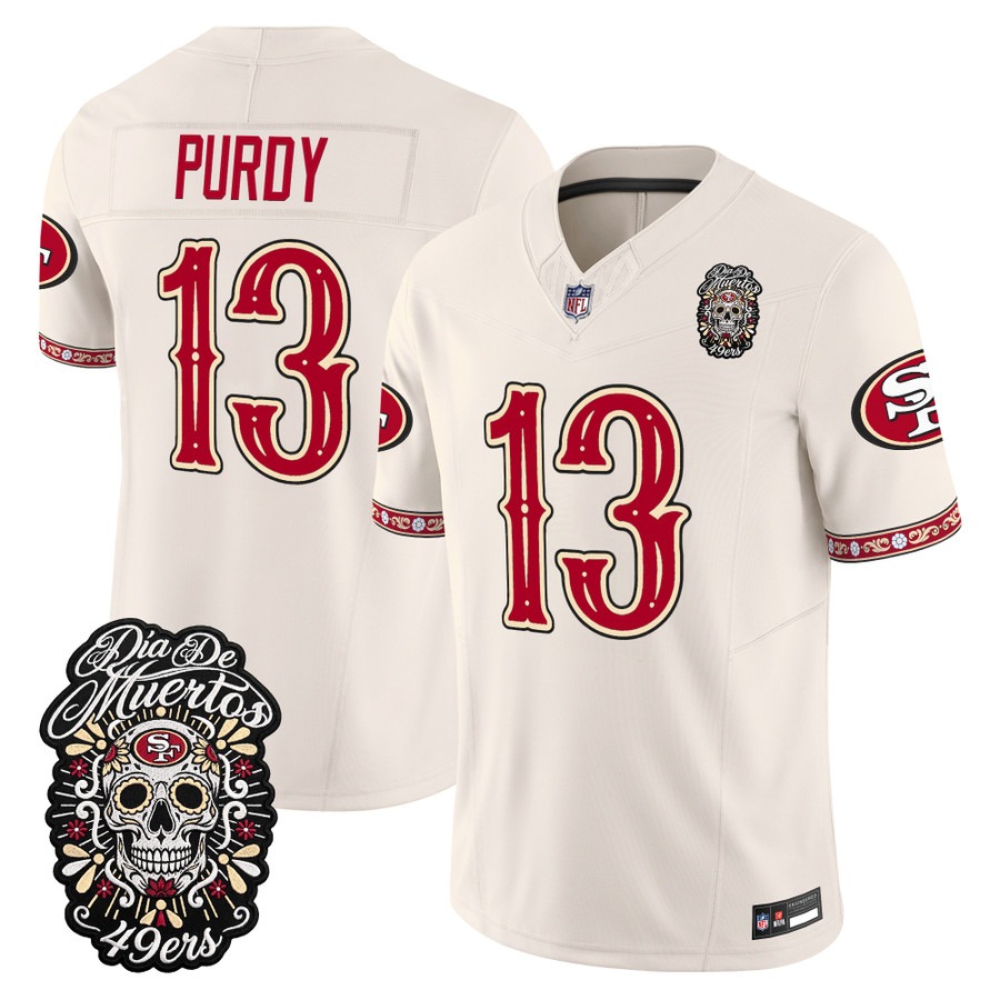 Men & Women & Youth San Francisco 49ers #13 Brock Purdy Bone Dia de los Muertos Vapor Limited Jersey - All Stitched