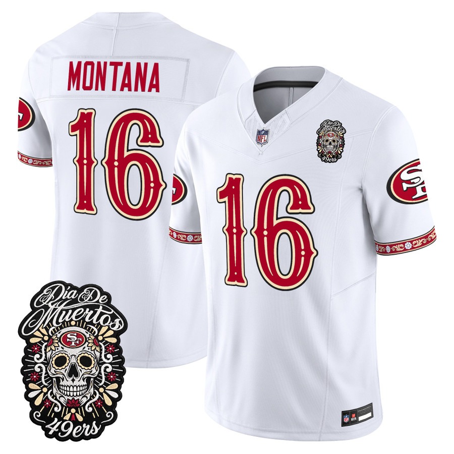 Men & Women & Youth San Francisco 49ers #16 Joe Montana White Dia de los Muertos Vapor Limited Jersey - All Stitched
