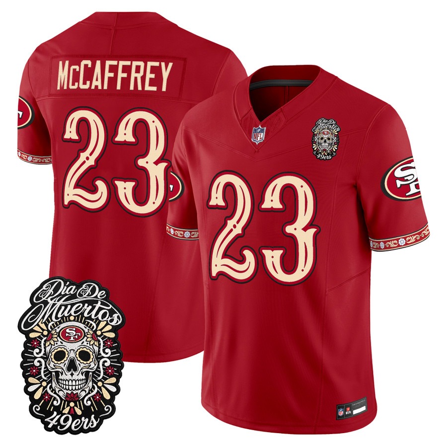 Men & Women & Youth San Francisco 49ers #23 Christian Mccaffrey Scarlet Dia de los Muertos Vapor Limited Jersey - All Stitched