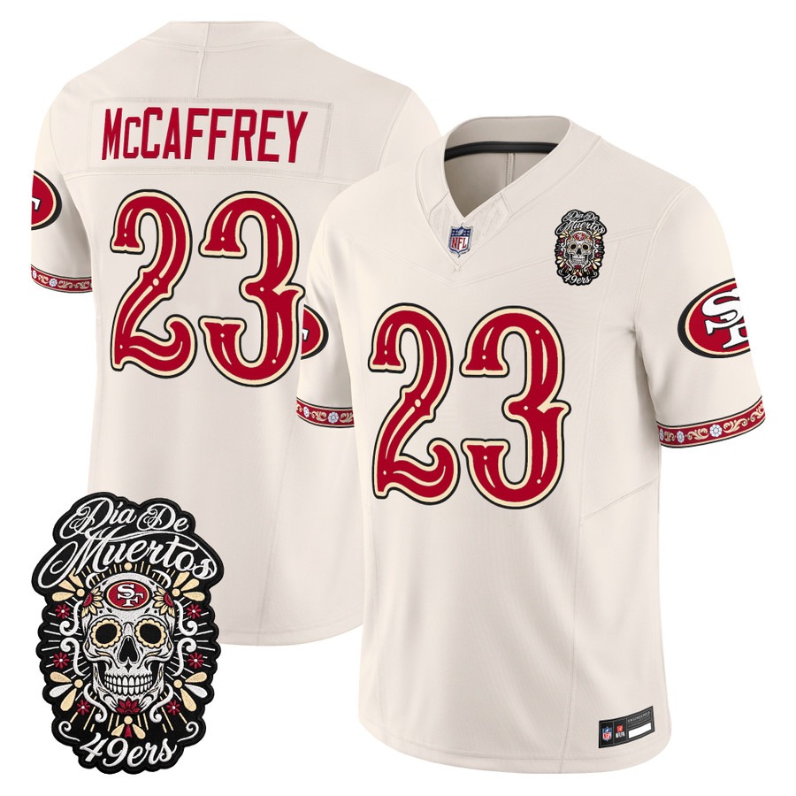 Men & Women & Youth San Francisco 49ers #23 Christian Mccaffrey Bone Dia de los Muertos Vapor Limited Jersey - All Stitched