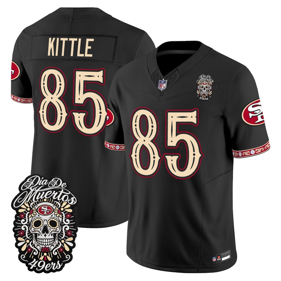 Men & Women & Youth San Francisco 49ers #85 George Kittle Black Dia de los Muertos Vapor Limited Jersey - All Stitched