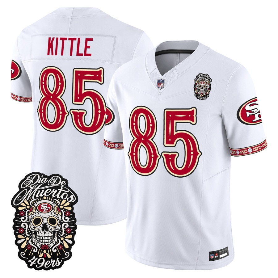 Men & Women & Youth San Francisco 49ers #85 George Kittle White Dia de los Muertos Vapor Limited Jersey - All Stitched