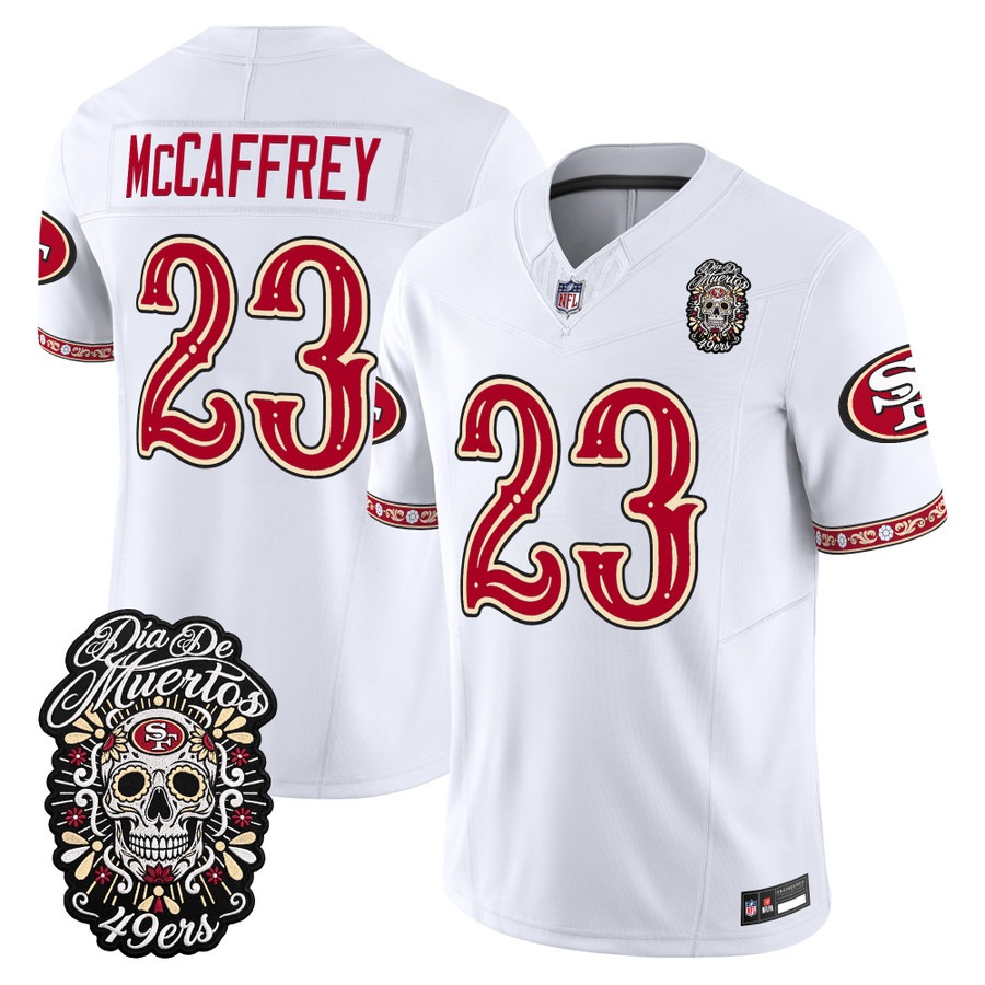 Men & Women & Youth San Francisco 49ers #23 Christian Mccaffrey White Dia de los Muertos Vapor Limited Jersey - All Stitched