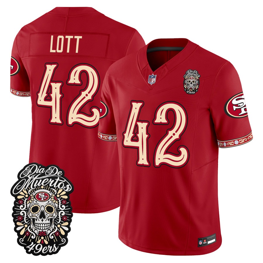 Men & Women & Youth San Francisco 49ers #42 Ronnie Lott Scarlet Dia de los Muertos Vapor Limited Jersey - All Stitched