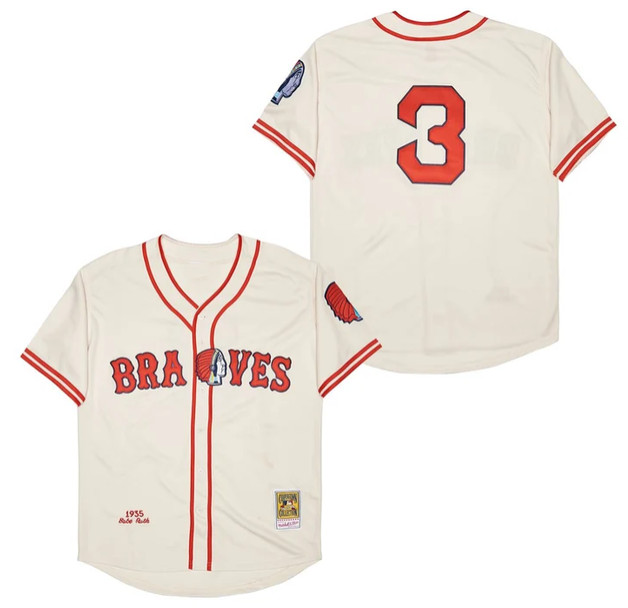 Men's Boston Braves #3 Babe Ruth Cream Stitched Baseball Jersey