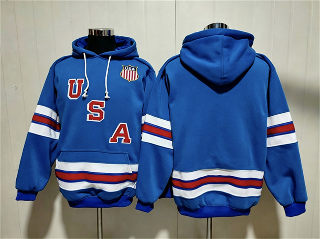 Men's Team USA Blank Blue Ageless Must-Have Lace-Up Pullover Hoodie