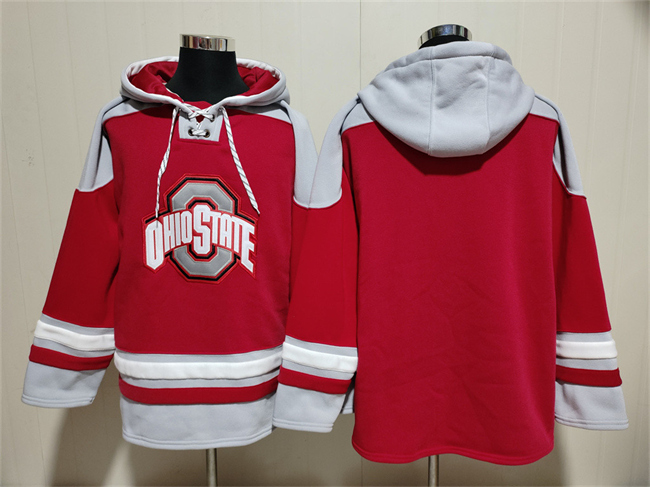 Men's Ohio State Buckeyes Blank Red_GreyAgeless Must-Have Lace-Up Pullover Hoodie