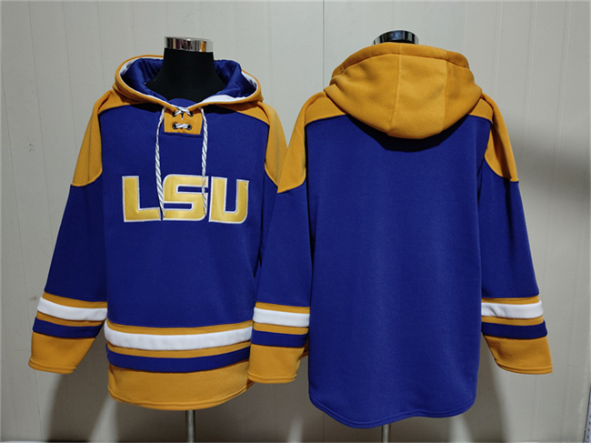 Men's LSU Tigers Blank Purple Yellow Ageless Must-Have Lace-Up Pullover Hoodie