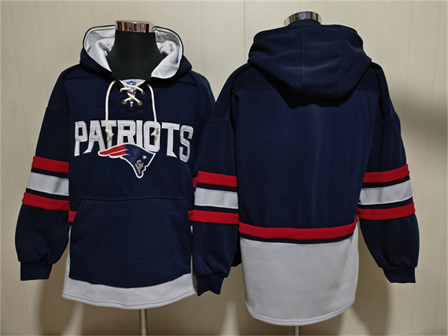 Men's New England Patriots Blank Navy Ageless Must-Have Lace-Up Pullover Hoodie