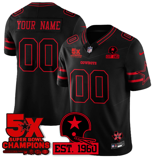 Men & Women & Youth Dallas Cowboys Custom Black 2026 F.U.S.E. Stranger Things 5x Bowl Champions Est 1960 Patch Vapor Limited Stitched Football Jersey