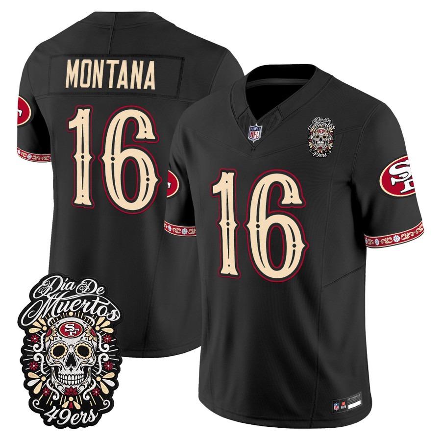 Men & Women & Youth San Francisco 49ers #16 Joe Montana Black Dia de los Muertos Vapor Limited Jersey - All Stitched