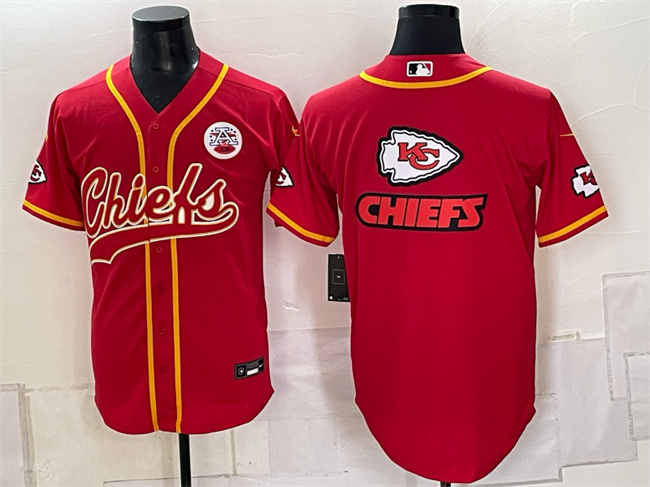 Men's Kansas City Chiefs Red Gold Team Big Logo With Patch Cool Base Stitched MLB Baseball Jersey