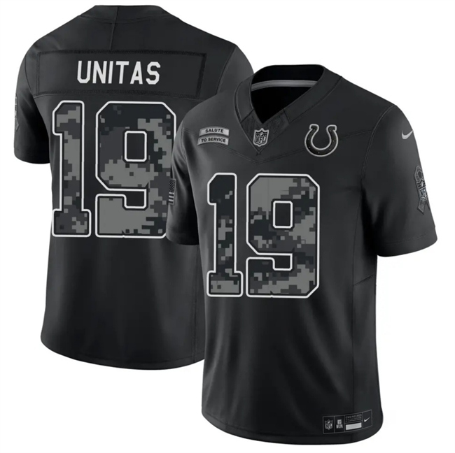 Men's Indianapolis Colts #19 Johnny Unitas Black F.U.S.E. 2026 Salute to Service Limited Stitched Football Jersey