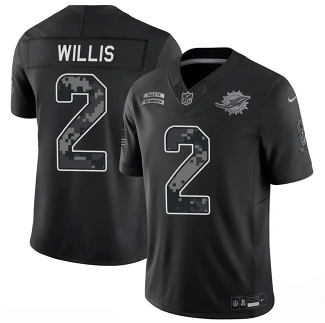 Men's Miami Dolphins #2 Malik Willis Black F.U.S.E. 2026 Salute to Service Limited Stitched Football Jersey