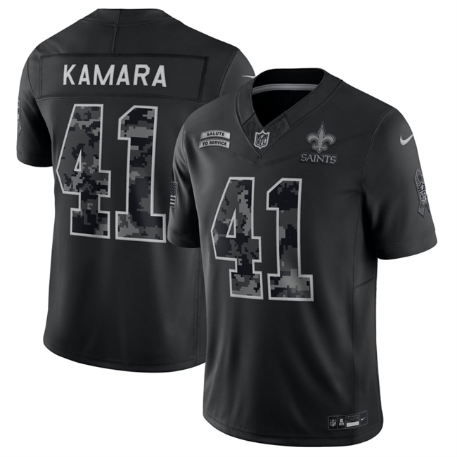 Men's New Orleans Saints #41 Alvin Kamara Black F.U.S.E. 2026 Salute to Service Limited Stitched Football Jersey