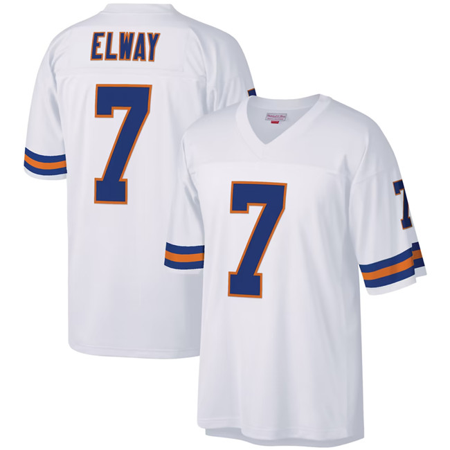 Men's Denver Broncos #7 John Elway White 1990 Stitched Football Jersey