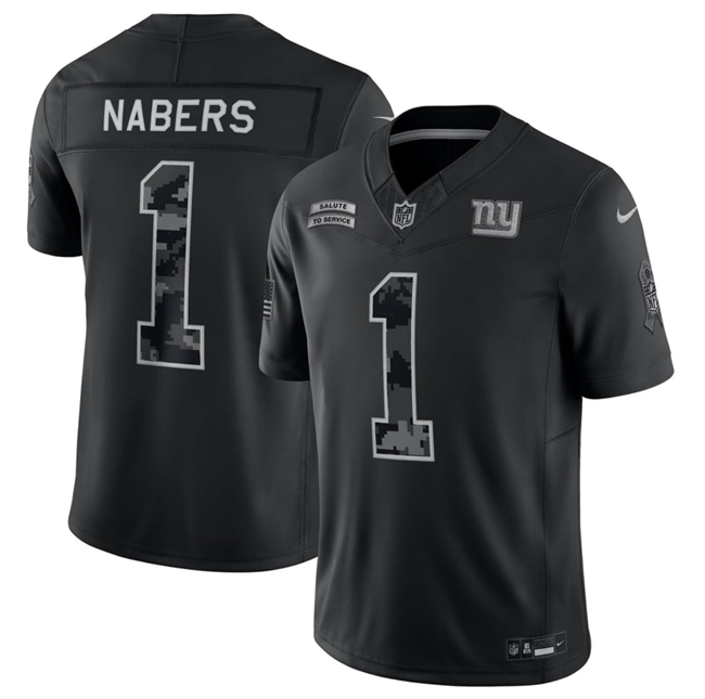 Men's New York Giants #1 Malik Nabers Black F.U.S.E. 2026 Salute to Service Limited Stitched Football Jersey