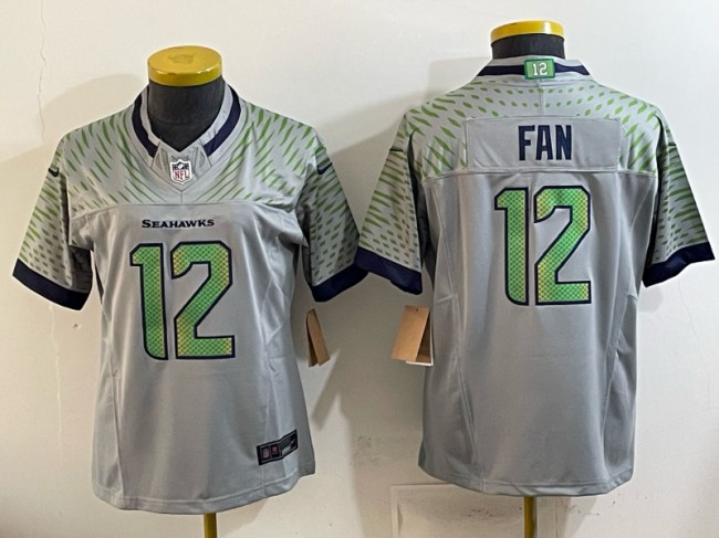 Women's Seattle Seahawks #12 Fan Grey Rivalries 2025 F.U.S.E. Vapor Limited Football Stitched Jersey
