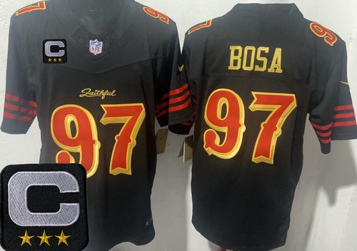 Men's San Francisco 49ers #97 Nick Bosa Black Rivalries Captain Patch F.U.S.E. Vapor Limited Stitched Jersey