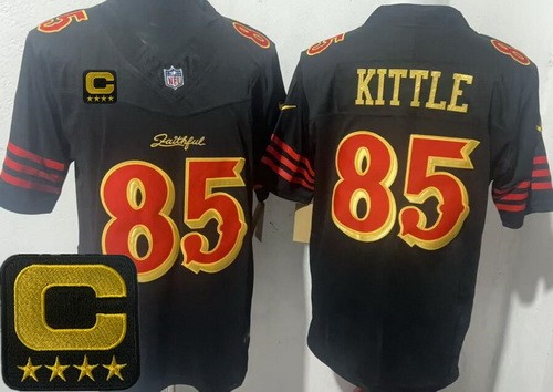Men's San Francisco 49ers #85 George Kittle Black Rivalries Captain Patch F.U.S.E. Vapor Limited Stitched Jersey