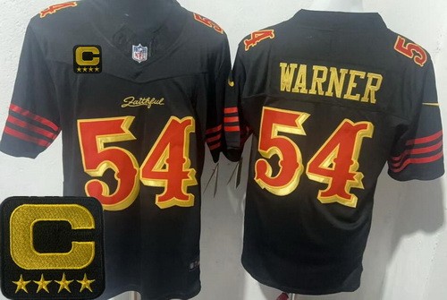 Men's San Francisco 49ers #54 Fred Warner Black Rivalries Captain Patch F.U.S.E. Vapor Limited Stitched Jersey