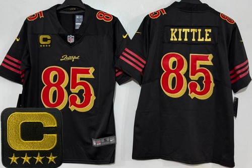 Men's San Francisco 49ers #85 George Kittle Black Rivalries Captain Patch Vapor Limited Stitched Jersey