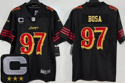 Men's San Francisco 49ers #97 Nick Bosa Black Rivalries Captain Patch Vapor Limited Stitched Jersey