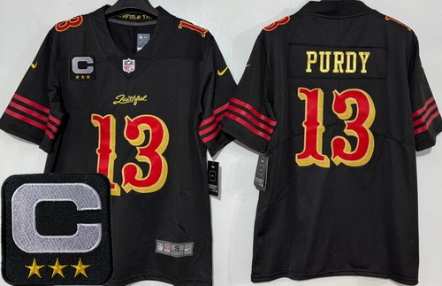 Men's San Francisco 49ers #13 Brock Purdy Black Rivalries Captain Patch Vapor Limited Stitched Jersey