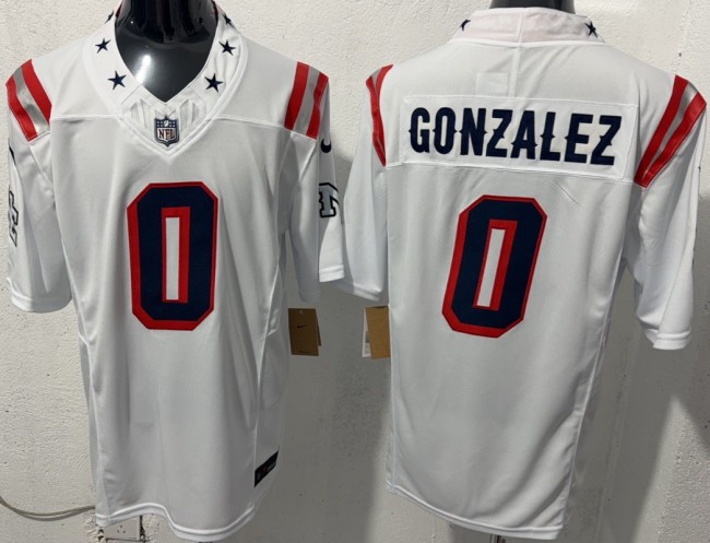 Men's New England Patriots #0 Christian Gonzalez White Rivalries F.U.S.E. Vapor Limited Stitched Jersey