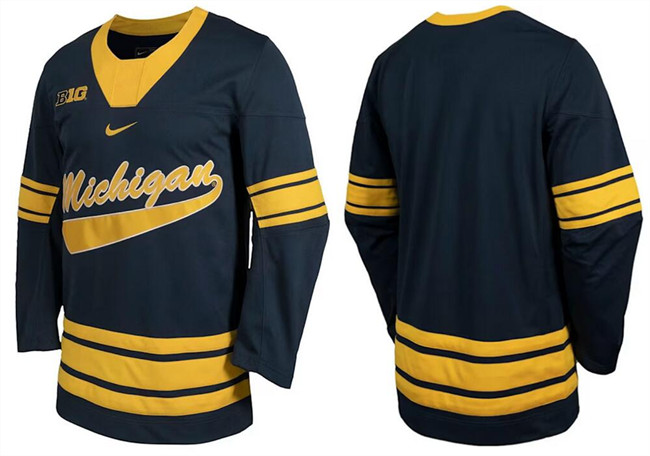 Men's Michigan Wolverines Navy Blank Nike 2026 College Hockey Stitched Jersey