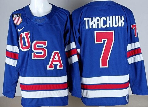 Men's USA Hockey #7 Brady Tkachuk Blue 2026 Olympics Authentic Stitched Jersey