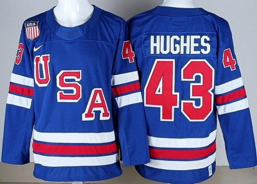 Men's USA Hockey #43 Quinn Hughes Blue 2026 Olympics Authentic Stitched Jersey