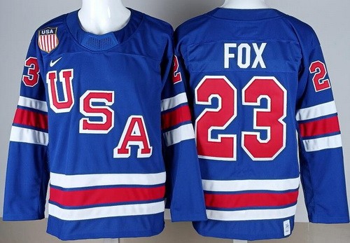 Men's USA Hockey #23 Adam Fox Blue 2026 Olympics Authentic Stitched Jersey