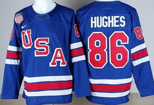 Men's USA Hockey #86 Jack Hughes Blue 2026 Olympics Authentic Stitched Jersey